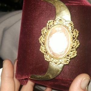 Clutch evening bag ,red velvet, antique cameo custom made in usa for RED CARPET